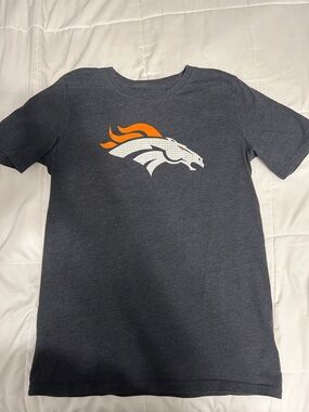 NFL Youth Heather Navy Tee with Orange and White Broncos Logo